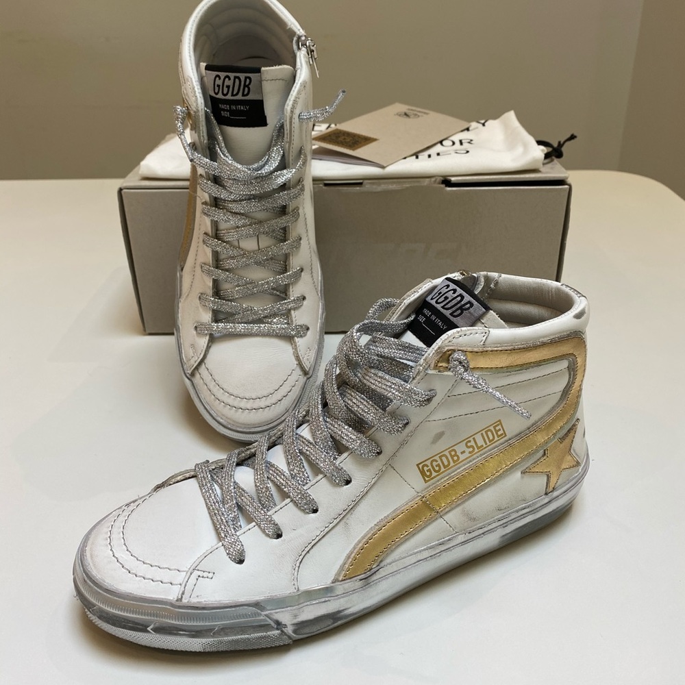 Golden Goose Slide White/Gold/Silver sz 39 NIB - Picture 8 of 11